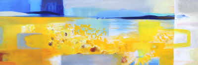 Susanne Beckh - 'Sonnenblumen am See', 40 x 120, Acryl